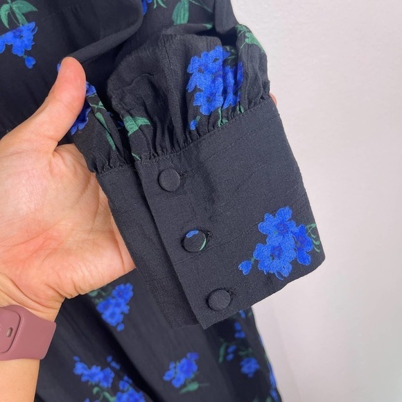 Nobody's Child Button Front Tea Jumpsuit Black Blue Floral Viscose Women's US 12 - Picture 7 of 14